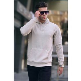 Madmext 6014 Bej Kapüşonlu Erkek Sweatshirt