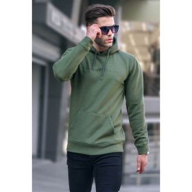 Madmext 6014 Haki Erkek Yeşili Kapüşonlu Basic Sweatshirt