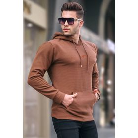 Madmext 6014 Kahverengi Erkek Kapüşonlu Basic Sweatshirt
