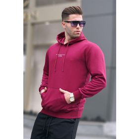 Madmext 6017 Kapüşonlu Baskılı Bordo Erkek Sweatshirt