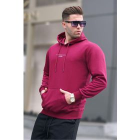 Madmext 6017 Kapüşonlu Baskılı Bordo Erkek Sweatshirt