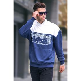 Madmext 6022 Lacivert Erkek Kapüşonlu Desenli Sweatshirt
