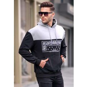 Madmext 6022 Siyah Erkek Kapüşonlu Desenli Sweatshirt