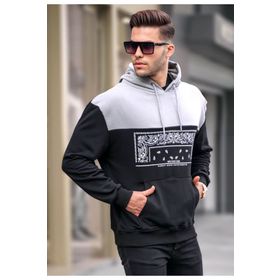 Madmext 6022 Siyah Erkek Kapüşonlu Desenli Sweatshirt