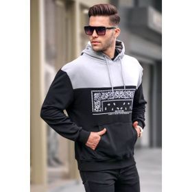 Madmext 6022 Siyah Erkek Kapüşonlu Desenli Sweatshirt