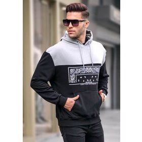 Madmext 6022 Siyah Erkek Kapüşonlu Desenli Sweatshirt