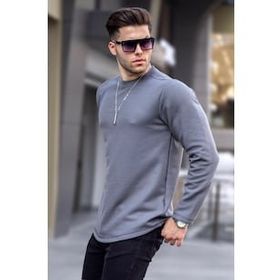 Madmext 6023 Füme Erkek Bisiklet Yaka Regular Fit Basic Sweatshirt