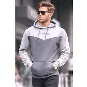 Madmext 6024 Füme Erkek Kapüşonlu Renk Bloklu Erkek Sweatshirt
