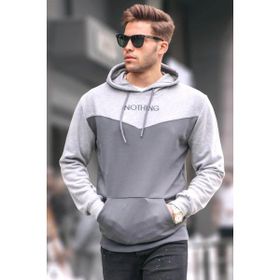 Madmext 6024 Füme Erkek Kapüşonlu Renk Bloklu Erkek Sweatshirt
