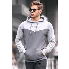 Madmext 6024 Füme Erkek Kapüşonlu Renk Bloklu Erkek Sweatshirt