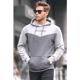 Madmext 6024 Füme Erkek Kapüşonlu Renk Bloklu Erkek Sweatshirt