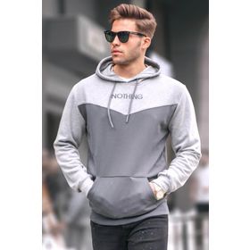 Madmext 6024 Füme Erkek Kapüşonlu Renk Bloklu Erkek Sweatshirt