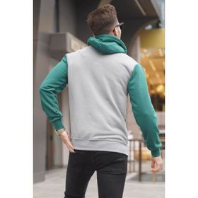 Madmext 6024 Gri Kapüşonlu Renk Bloklu Erkek Sweatshirt