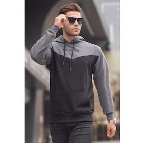 Madmext 6024 Siyah Kapüşonlu Renk Bloklu Erkek Sweatshirt