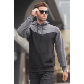 Madmext 6024 Siyah Kapüşonlu Renk Bloklu Erkek Sweatshirt