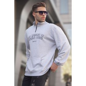 Madmext 6026 Erkek Grimelanj Fermuar Yakalı Nakışlı Sweatshirt