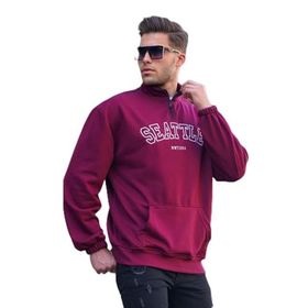 Madmext 6026 Fermuar Yakalı Nakışlı Bordo Erkek Sweatshirt