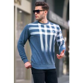Madmext 6031 Indigo Erkek Bisiklet Yaka Baskılı Sweatshirt