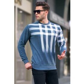 Madmext 6031 Indigo Erkek Bisiklet Yaka Baskılı Sweatshirt