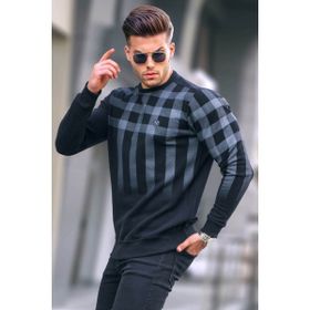 Madmext 6031 Siyah Erkek Bisiklet Yaka Baskılı Sweatshirt