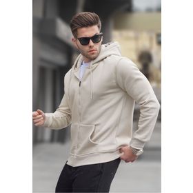 Madmext 6033 Bej Kapüşonlu Regular Fit Erkek Sweatshirt