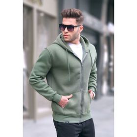 Madmext 6033 Haki Yeşili Kapüşonlu Regular Fit Erkek Sweatshirt