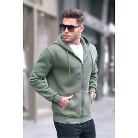 Madmext 6033 Haki Yeşili Kapüşonlu Regular Fit Erkek Sweatshirt