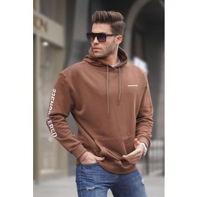 Madmext 6038 Kahverengi Kapüşonlu Erkek Sweatshirt
