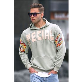 Madmext 6039 Mint Yeşili Baskılı Kapüşonlu Erkek Sweatshirt