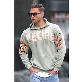 Madmext 6039 Mint Yeşili Baskılı Kapüşonlu Erkek Sweatshirt