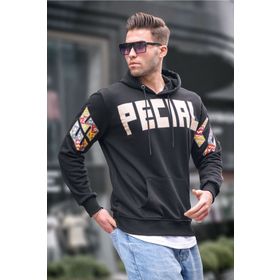 Madmext 6039 Siyah Baskılı Kapüşonlu Erkek Sweatshirt