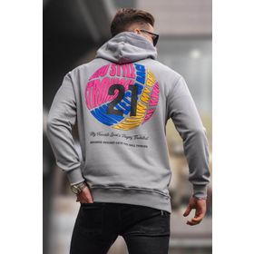 Madmext 6042 Boyalı Gri Kabartma Baskılı Kapüşonlu Erkek Sweatshirt