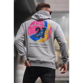 Madmext 6042 Boyalı Gri Kabartma Baskılı Kapüşonlu Erkek Sweatshirt