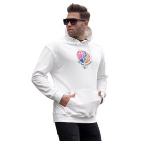 Madmext 6042 Kabartma Baskılı Kapüşonlu Ekru Erkek Sweatshirt