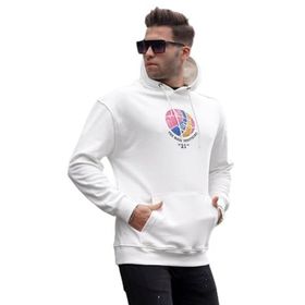 Madmext 6042 Kabartma Baskılı Kapüşonlu Ekru Erkek Sweatshirt