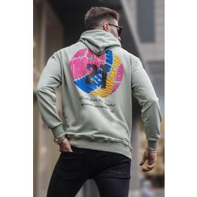Madmext 6042 Mint Yeşili Erkek Kabartma Baskılı Kapüşonlu Sweatshirt
