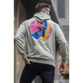 Madmext 6042 Mint Yeşili Erkek Kabartma Baskılı Kapüşonlu Sweatshirt