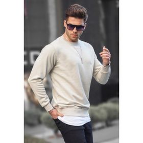 Madmext 6047 Bej Basic Bisiklet Yaka Erkek Sweatshirt