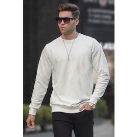 Madmext 6047 Ekru Basic Bisiklet Yaka Erkek Sweatshirt