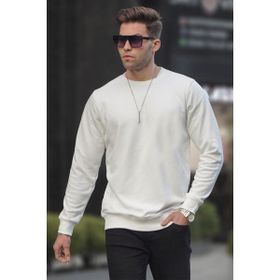 Madmext 6047 Ekru Basic Bisiklet Yaka Erkek Sweatshirt