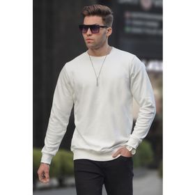 Madmext 6047 Ekru Basic Bisiklet Yaka Erkek Sweatshirt