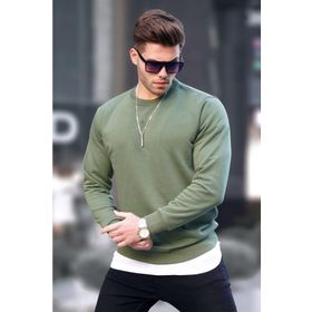 Madmext 6047 Haki Basic Bisiklet Yaka Erkek Sweatshirt