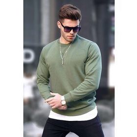 Madmext 6047 Haki Basic Bisiklet Yaka Erkek Sweatshirt