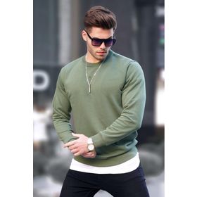 Madmext 6047 Haki Basic Bisiklet Yaka Erkek Sweatshirt