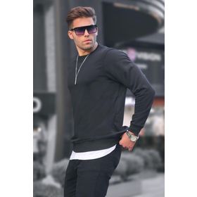 Madmext 6047 Siyah Basic Bisiklet Yaka Erkek Sweatshirt