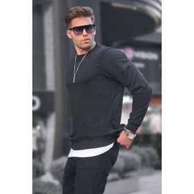 Madmext 6047 Siyah Basic Bisiklet Yaka Erkek Sweatshirt