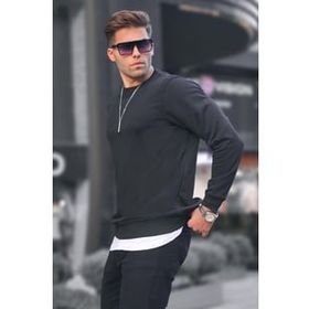 Madmext 6047 Siyah Basic Bisiklet Yaka Erkek Sweatshirt