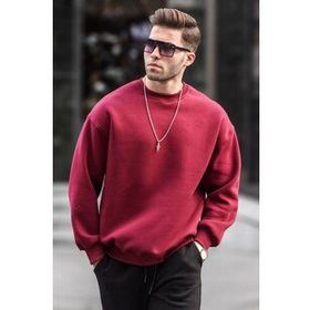 Madmext 6048 Bordo Bisiklet Yaka Oversize Şardonlu Basic Erkek Sweatshirt