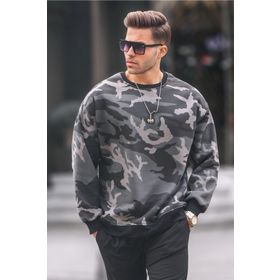 Madmext 6048 Füme Bisiklet Yaka Oversize Şardonlu Basic Erkek Sweatshirt