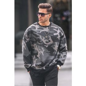 Madmext 6048 Füme Bisiklet Yaka Oversize Şardonlu Basic Erkek Sweatshirt